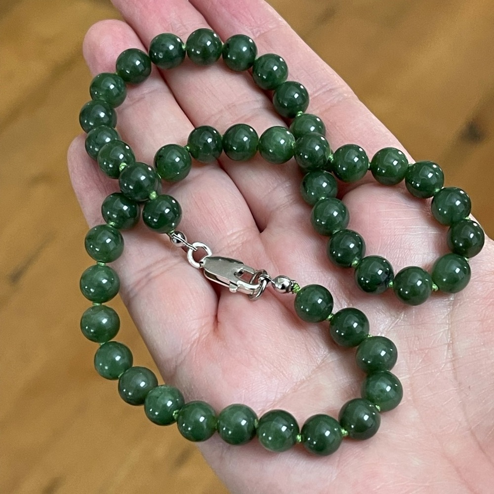 High Quality Spinach Green Nephrite Jade Bead Sterlin… Gem